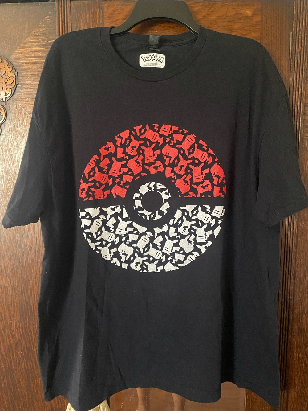 Pokemon Black Tee with Red and White Poké Ball Mosaic Graphic